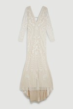 Elegant Karen Millen ivory long dress in size 8, embellished, pre-owned 