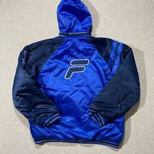 VINTAGE FILA Varsity Jacket Mens XL Satin Blue Embroidered Bomber Coat 90s