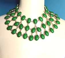 Amrita Singh Green Black Reversible 2 Sided Cabochon Statement Necklace Z76