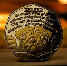 'THE PUG' 24ct Gold Commemorative Coin. Favourite Dogs Series. Puppy/Pup/Dog