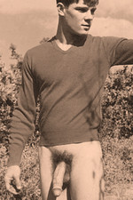 Study of a male nude outdoors wearing a sweater  - reprint