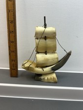 Vintage Genuine Horn Handmade Sailing Ship Boat Galleon Ornament Nautical 7”