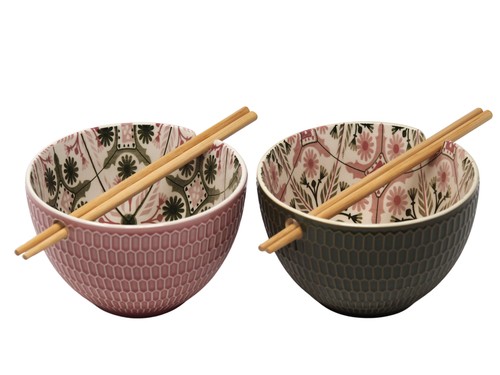 Patterned noodle rice bowl - rice, set