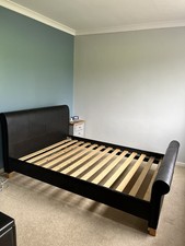 Sleigh Bed - Double Size - Brown leather Effect