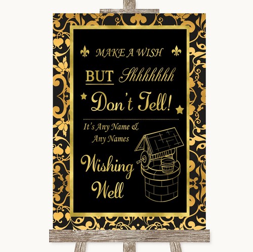 Black gold damask - &, wishing