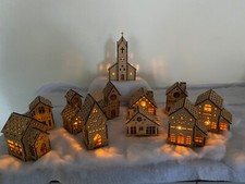 Wooden  MDF Christmas Village Houses Candle Light Holder - Christmas Display