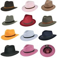 💎Gents Crushable 100% Wool Felt Trilby Fedora Hat With Leather Band 11 colours 