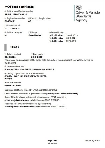 Mot duplicate certificate - mot,