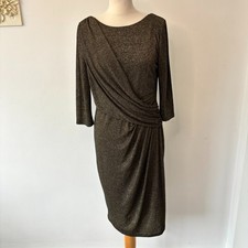 Debut Debenhams Sparkle Dress Ruched Size 14 Black Gold Glitter Party Christmas