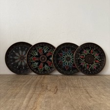 Vintage Rustic Set of x4 Copper Wall Hanging Plates Floral Etched Decor Display
