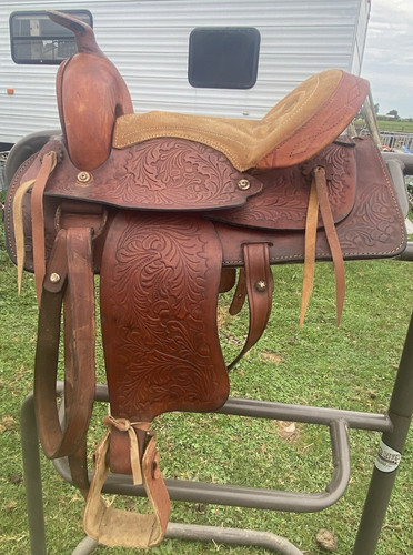 Used brown tooled leather - tooled,