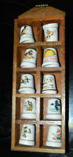 Vintage Collectible 10 Bone China Thimbles with Ducks and Birds / Display Shelf