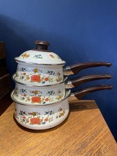 Set Of 3 Vintage Floral Enamel