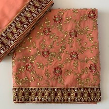 WEDDING BRIDAL PARTY GIFT Unstitched Suit 4 Piece Punjabi Pakistani Indian Peach