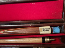 Vintage Sondico Sport 2 Piece Pool Cue in Leather hard case plus chalk