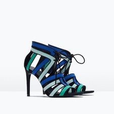 Zara Blue Green High Heel Lace Up Straps Shoe Size 35 UK2