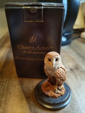 Small Barn Owl Ornament On Wooden Plinth By Country Artists Boxed