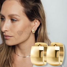 Gold Plated Chunky Huggie Hoop Earrings 12MM Surgical Stainless Steel Earrings