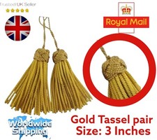 Gold Bullion Tassels pair 3inch"For Dresse Uniform' church Vestments,Decoration.