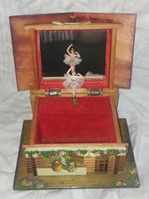 Vintage Musical Jewellery Box Japanese 1950s Log Cabin Ballerina W/Mirror 