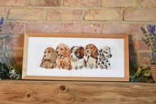 Large Framed Completed Embroidery Puppies Cross Stitch Needlework Lab/ Spaniel