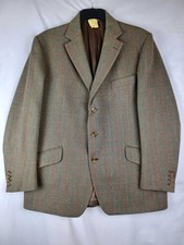 Hackett London Mens 100% Wool Suit Jacket 44R Green Herringbone Check Made In UK