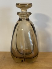 VTG Art Deco/modernist Bulbous Decanter Smoked Glass Strombergshyttan Sweden