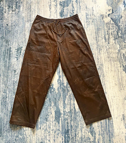 Zara women brown leather pants - leather,