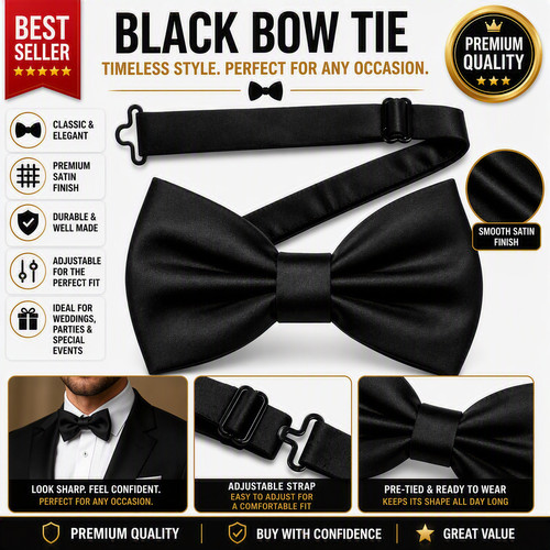 Mens black satin - bow, pre
