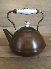 ANTIQUE DUTCH COPPER/BRASS KITCHEN OVAL STOVE KETTLE PORCELAIN HANDLE KNOB