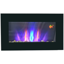Black Wall Mounted Electric Fireplace Heater, 1000W, Metal & Glass, 40H cm