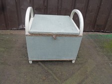 Vintage Lloyd Loom style small Ottoman Laundry  Storage Bedding Basket Box ,Seat