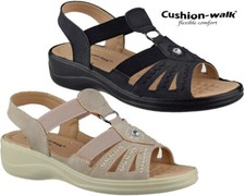 Ladies Cushion Walk Peep Toe Slingback Comfort Walking Low Wedge Sandals Shoes