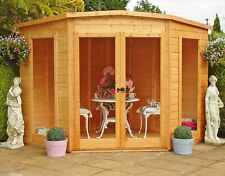 8ft GARDEN SUMMER HOUSE TONGUE & GROOVE CLAD CORNER DOUBLE DOORS SUMMERHOUSE NEW