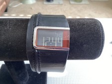 Diesel Digital Black Leather Cuff Watch DZ7033 Generous Wrist size Working