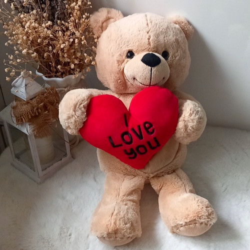 Beige plush teddy bear - beige,