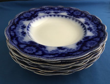 Antique  “Crumlin” Gilded Flow Blue Bowls. Myott & Sons. England 1890s-1910s.