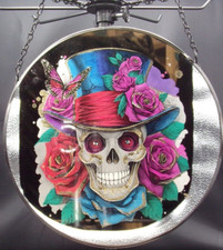 Etched and coloured image on