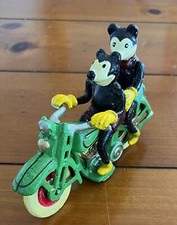  Vintage Cast Iron Mickey & Minnie Mouse On Motorcycle Bike