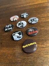 8x Vintage 70s/ 80s Rock Band Cult Badges Skid Row, Iron Maiden, Led Zeppelin...