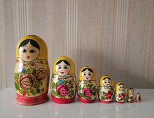 Vintage Russian USSR Wooden Hand Painted Nesting Dolls Matryoshka. Set Of 7
