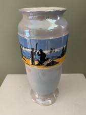 Rare 1930'S Lancaster & sons, Hanley Pearl Lustreware Fisherman Silhouette Vase