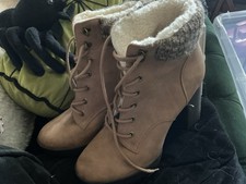 Primark Fur Lined Heeled Boots Tan Size 8 Nwt