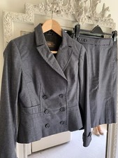 Reiss Skirt Suit Jacket Blazer Peplum Dark Grey Wool Size 8 Knee Length Pencil