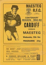 Maesteg v Cardiff 13 October 1982 Maesteg  Centenary Season RUGBY PROGRAMME