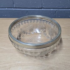 Vintage Cut crystal Glass Bowl With Silver Plated Rim 8" diameter. fruit bowl