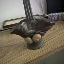 FRENCH STUDIO POTTERY BY TURGIS "CALVADOS" BROWN basket with apple decor