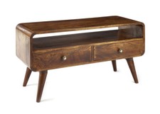 Two drawer tv entertainment unit small solid wood retro 90cm Wide
