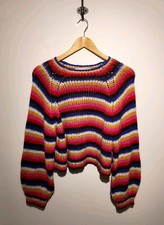 Zara Size S Striped Jumper Balloon Sleeves Alpaca Blend Fluffy Chunky Knit
