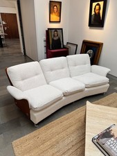 G Plan Tulip mid century sofa, reupholstered in Pierre Frey fabric Rose Uniacke